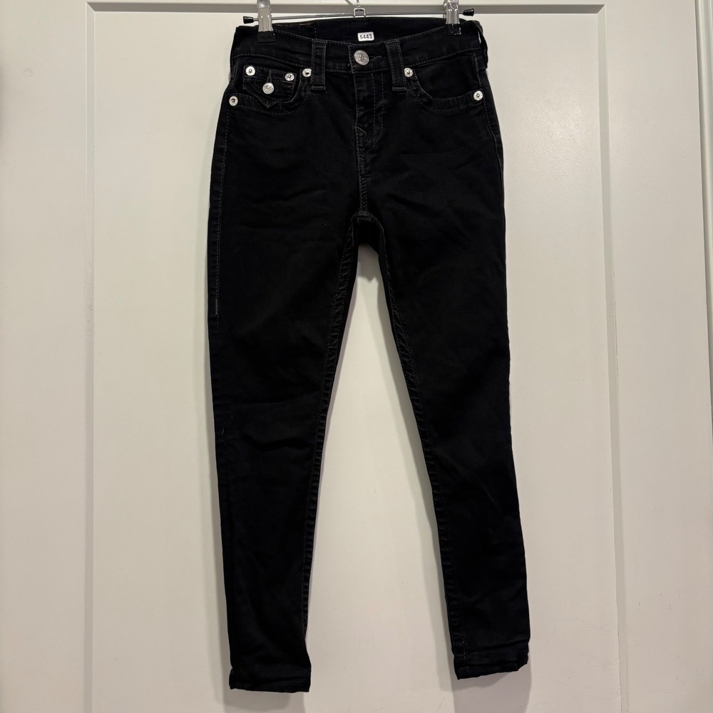 True Religion Womens High Waisted Skinny Jeans Black Studded Flap Pocket Size 25